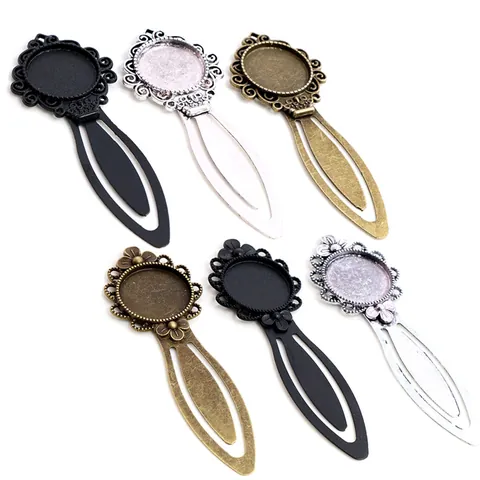 Vintage DIY Bookmark Base 20mm Round Tray Zinc Alloy Floral Scrollwork Pattern For Jewelry Making Time Gem Stone Crafts