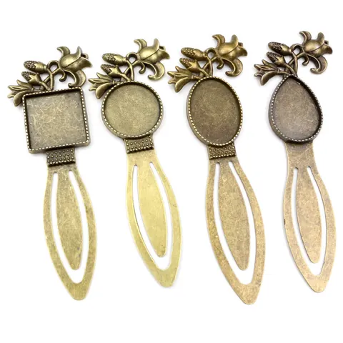 Vintage Antique Bronze Zinc Alloy Bookmark Base Tray For Time Gem Cabochon Floral Relief DIY Jewelry Making Findings Gift