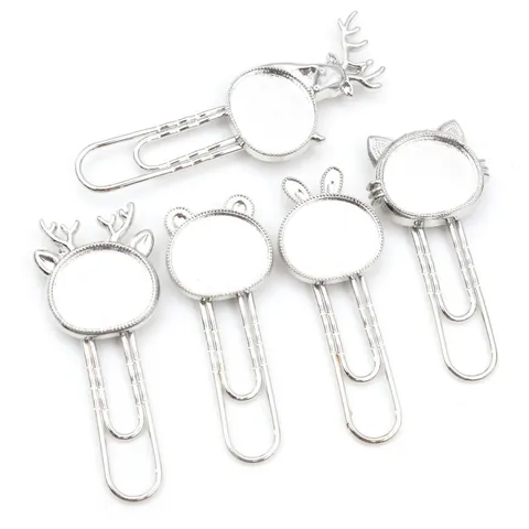 Alloy Animal Shaped DIY Paperclip Bookmark Tray For Jewelry Making Gemstone Bezel Base Deer Cat Rabbit Bear Craft Accessory