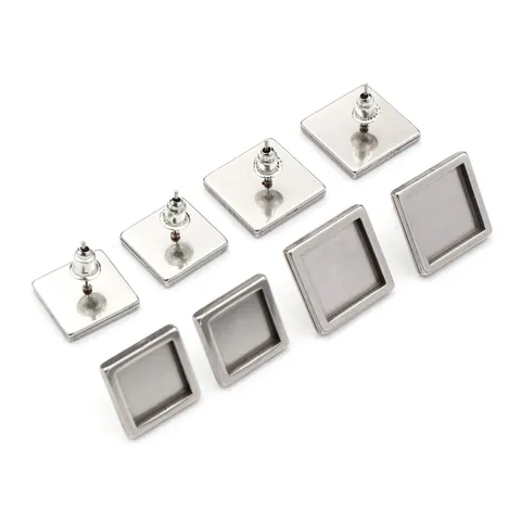Base de Pendiente Cuadrada de Acero Inoxidable DIY Bandeja de Ajuste de Cabujón Para Hacer Pendientes Sin Tapones