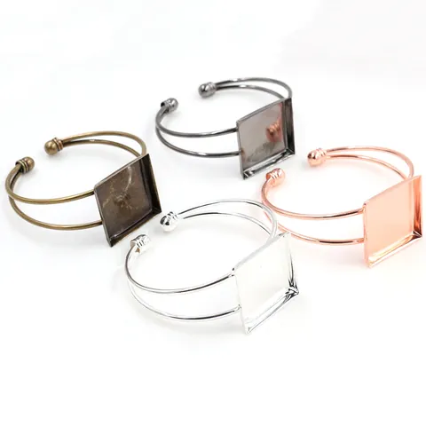 Square Copper Bracelet Setting For DIY Jewelry Making Vintage 25mm Open Bangle Bezel Cabochon Base Tray Jewelry Findings