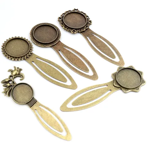 Vintage Zinc Alloy Antique Bronze Bookmark Base Round Bezel Tray Cabochon Setting For DIY Jewelry Making Handmade Accessories