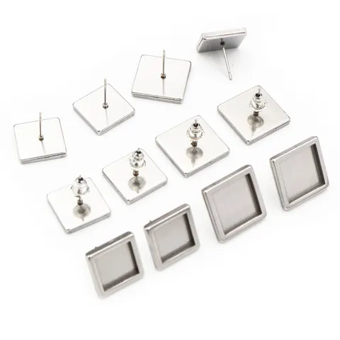 Base de Pendiente Cuadrada de Acero Inoxidable DIY Bandeja de Ajuste de Cabujón Para Hacer Pendientes Sin Tapones