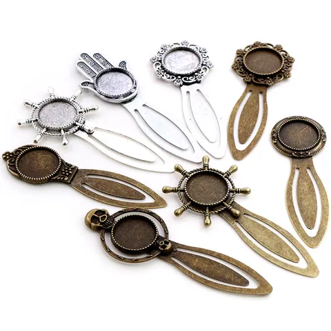 Vintage Zinc Alloy Rudder Hamsa Hand Flower Pattern Bookmark Base DIY Jewelry Findings Cabochon Setting Antique Silver Bronze
