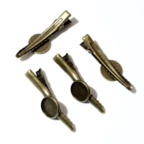 DIY Jewelry Making Finding Iron Alligator Hair Clip Base Round Tray For Handmade Hair Accessories Antique Bronze Silver