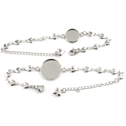Roestvrij Staal Hart Schakel DIY Armband Basis Voor Sieraden Maken Ronde Cabochon Zetting Dienblad Handgemaakte Ambachten Sieraden