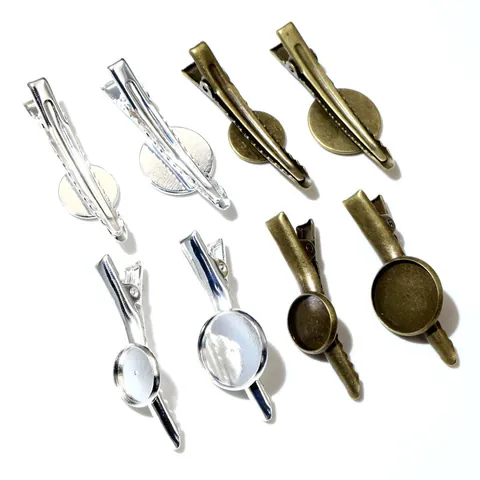 DIY Jewelry Making Finding Iron Alligator Hair Clip Base Round Tray For Handmade Hair Accessories Antique Bronze Silver