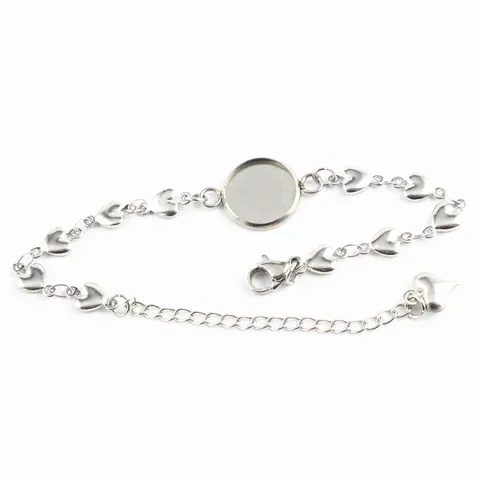 Roestvrij Staal Hart Schakel DIY Armband Basis Voor Sieraden Maken Ronde Cabochon Zetting Dienblad Handgemaakte Ambachten Sieraden
