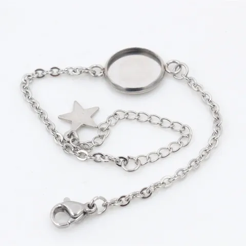Roestvrij Staal DIY Armband Basis Rond Bezel Instelling Dienblad Met Ster Hanger Kreeft Sluiting Voor Sieraden Maken