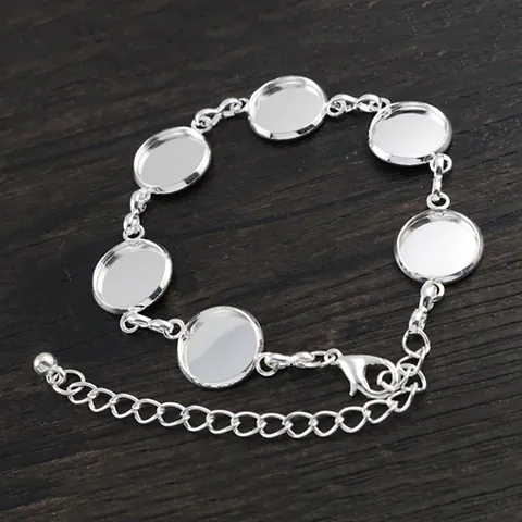 DIY Stainless Steel Round Time Gem Tray Bracelet Base Adjustable Link Finding For Jewelry Making Accessories