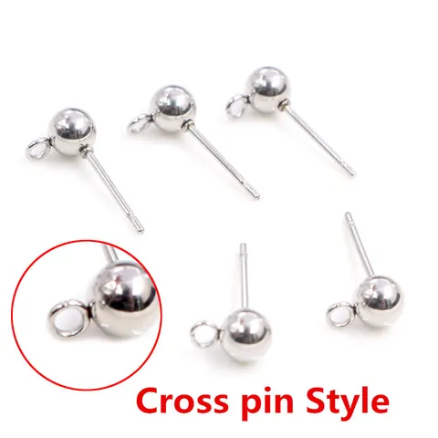 Stainless Steel Ball Stud Earrings With Hanging Loop Round Earring Post For DIY Jewelry Making Components Accessory Findings