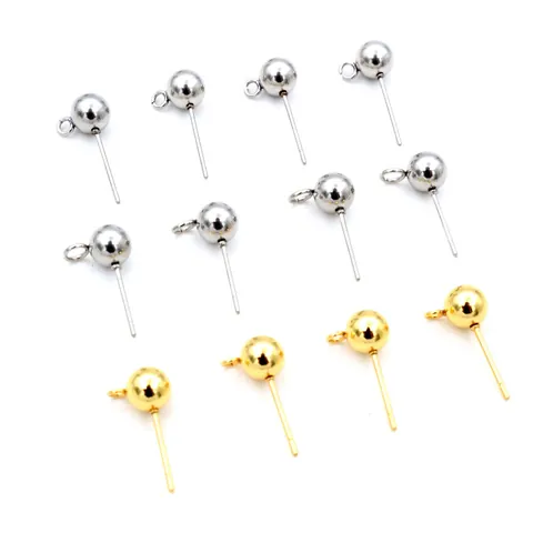Stainless Steel Ball Stud Earrings With Hanging Loop Round Earring Post For DIY Jewelry Making Components Accessory Findings