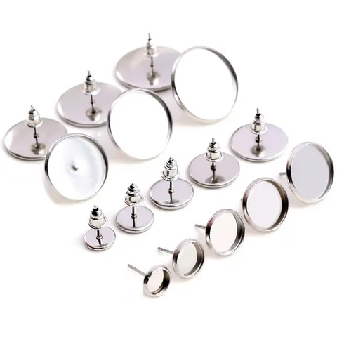Stainless Steel Round Earring Stud Base Tray Flat Pad Post For DIY Jewelry Making Handmade Earring Findings Accessories