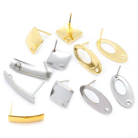 316 Stainless Steel Geometric Earring Posts With Holes For DIY Jewelry Making Findings Square Rectangle Oval Gold Steel