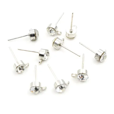 DIY Zinc Alloy Rhinestone Earring Post Bases With Hanging Loop For Jewelry Making Findings KC Gold White K Earring Components