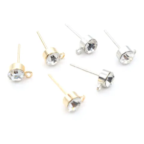 DIY Zinc Alloy Rhinestone Earring Post Bases With Hanging Loop For Jewelry Making Findings KC Gold White K Earring Components