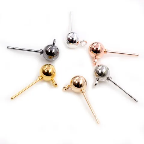 Copper Ball Head Stud Earring Post With Open Loop DIY Jewelry Making Findings Round Bead Earring Pin For Handcraft Accessory