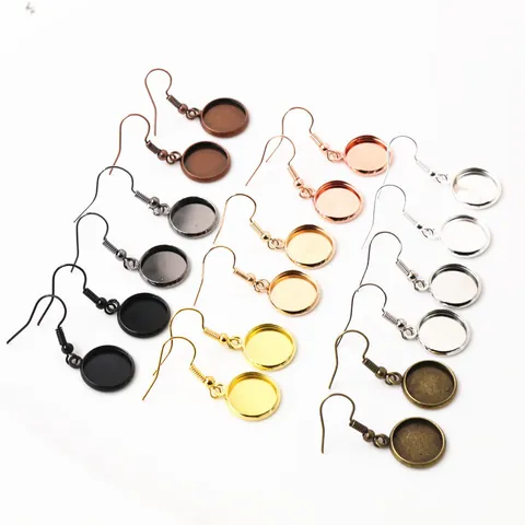 Round Bezel Tray Earring Hooks DIY Jewelry Finding Literary Vintage Iron Metal Base Multiple Plated Colors For Earring Making