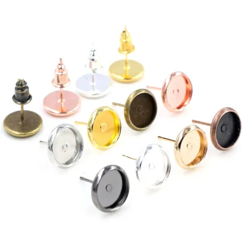 Iron Earring Post Base Round Flat Tray Findings For DIY Jewelry Making Stud Earring Components Metallic Finish Craft Accessory