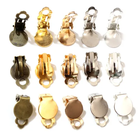 DIY Earring Clip Converters Eco Friendly Plating Iron Flat Base Earring Findings For Non Pierced Ears Jewelry Making Supplies