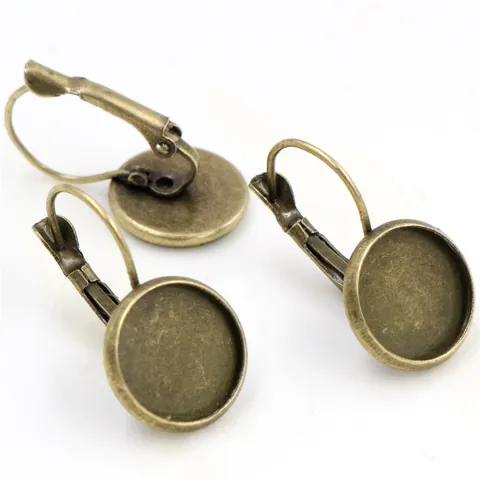 French Style Leverback Earring Hook Components With Round Bezel Settings Tray Base For DIY Jewelry Craft Earring Findings