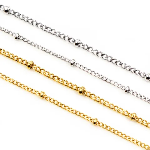 Stainless Steel Beaded Satellite Chain DIY Jewelry Making Material French Vintage Gold Silver Plated Beaded Link Chain Accessories