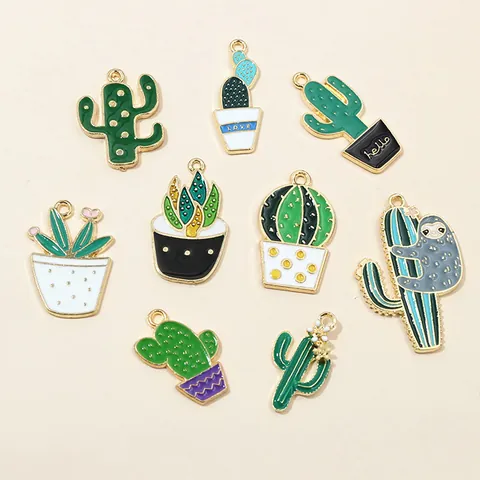 Alloy Enamel Cactus Charms Potted Plant Sloth Pendants For DIY Jewelry Making Earrings Necklace Keychain Accessories