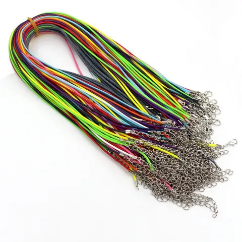 Cordón para Collar de Cera Redondo Con Cierre de Langosta de Aleación y Cadena de Extensión para Creación de Joyas DIY Negro Colores Mixtos