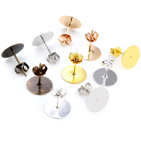 Flat Pad Round Base Earring Posts Studs Butterfly Earring Backs Iron Findings For DIY Jewelry Making Accessories Craft