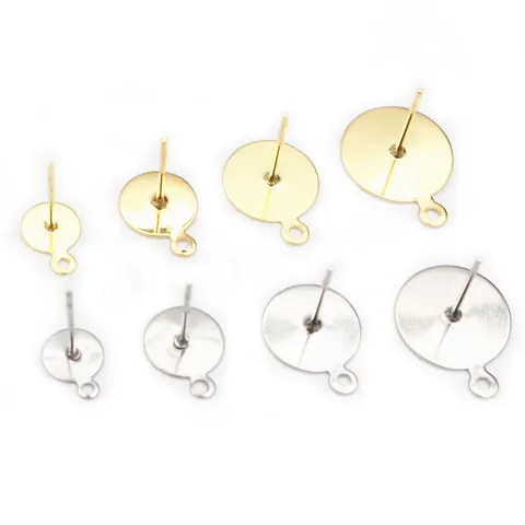 Stainless Steel Flat Pad Earring Posts With Loop Round DIY Earring Finding Jewelry Components For Handmade Accessories