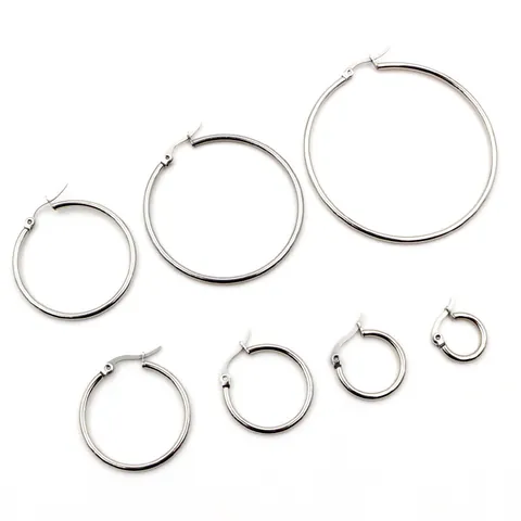 Stainless Steel Hoop Earring DIY Jewelry Making Findings Accessories Silver Tone Round Circle Earrings Components For Women Men