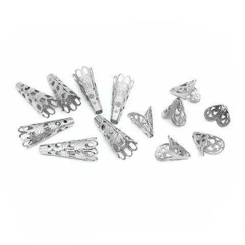 Coupelles à Perles en Acier Inoxydable Forme Fleur de Trompette Filigrane Cônes Ajourés Embouts pour Glands Bijoux DIY