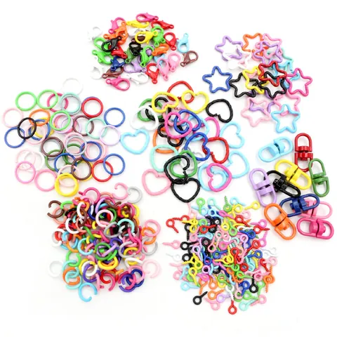 Colorful Zinc Alloy Lobster Clasps Heart Star Jump Rings Open Rings Screw Eye Pins For DIY Jewelry Making Keychain Accessories Handmade Supplies