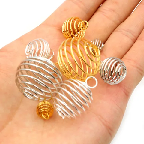 DIY Jewelry Making Findings Spiral Bead Cage Pendants Hollow Spring Ball For Necklace Bracelet Iron Electroplated Geometric Pendants Gold Silver White K