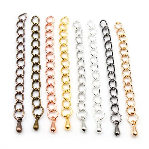 Iron DIY Jewelry Extender Chain With Water Drop Pendant For Necklace Bracelet Making Multicolored Electroplated Jewelry Finding Accessory