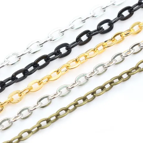 DIY Jewelry Making Iron Cable Chain Flat Press Unwelded Link Chain For Necklace Bracelet Handmade Material Accessory Gold Silver Bronze