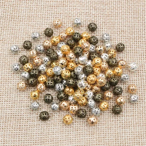 Hollow Filigree Flower Metal Beads For DIY Jewelry Making Vintage Iron Spacer Beads Gold Silver Bronze Filigree Beads For Earring Bracelet Necklace Craft Accessories