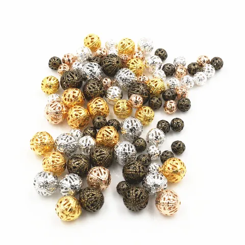 Hollow Filigree Flower Metal Beads For DIY Jewelry Making Vintage Iron Spacer Beads Gold Silver Bronze Filigree Beads For Earring Bracelet Necklace Craft Accessories