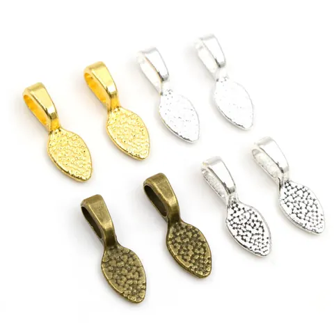 Alloy Leaf Shape Glue-On Pendant Bails With Hammered Texture For DIY Necklace Bracelet Jewelry Making Accessories