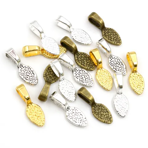 Alloy Leaf Shape Glue-On Pendant Bails With Hammered Texture For DIY Necklace Bracelet Jewelry Making Accessories