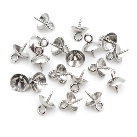 Stainless Steel Screw Eye Pin Bails With Cup Base Threaded Peg For Half Drilled Pearls Beads Jewelry Finding DIY Making