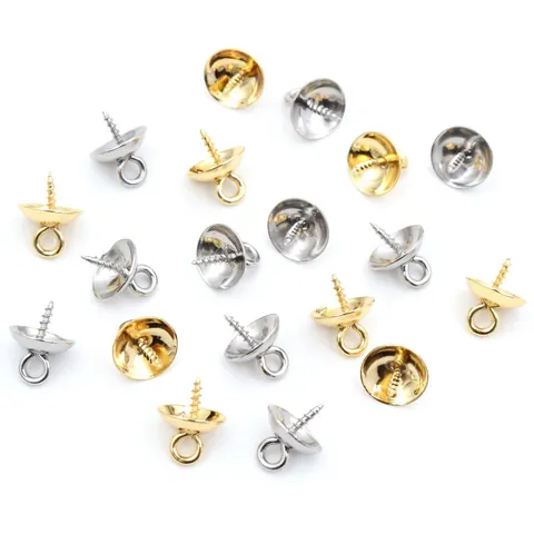 Stainless Steel Screw Eye Pin Bails With Cup Base Threaded Peg For Half Drilled Pearls Beads Jewelry Finding DIY Making