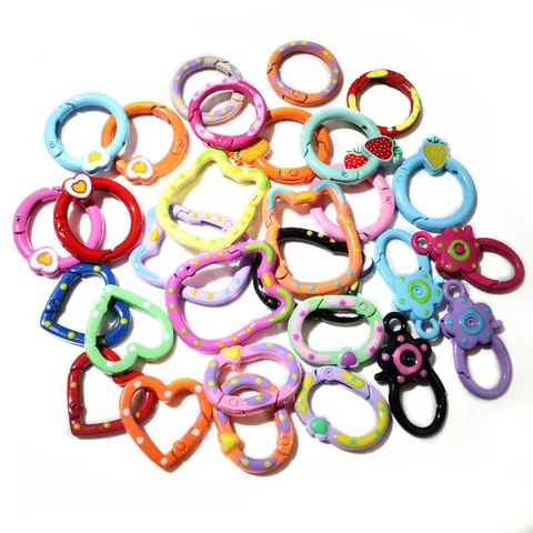 Zinc Alloy Painted Spring Ring Clasps Heart Cat Head Flower Shape Clasps For DIY Jewelry Making Keychain Bags Accessories
