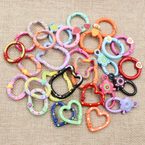 Zinc Alloy Painted Spring Ring Clasps Heart Cat Head Flower Shape Clasps For DIY Jewelry Making Keychain Bags Accessories