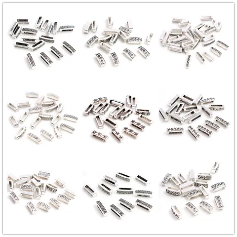 Vintage Zinc Alloy Flat Slider Beads For Leather Bracelet Making Antique Silver Engraved Pattern DIY Jewelry Findings