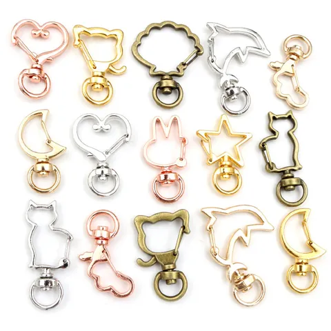 Zinc Alloy Rotating Lobster Clasp Keychain Jewelry Hooks Heart Moon Star Cat Rabbit Dolphin Shape DIY Findings Making Supplies
