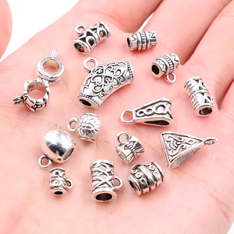 Antique Silver Alloy Jewelry Making Charms Connectors For DIY Bracelet Necklace Carved Flower Hollow Beads Bail Pendants Findings