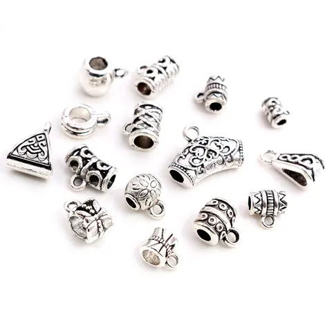 Antique Silver Alloy Jewelry Making Charms Connectors For DIY Bracelet Necklace Carved Flower Hollow Beads Bail Pendants Findings