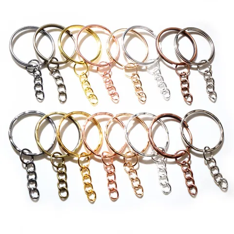 DIY Eisen Schlüsselringe Mit Viergliedriger Kette Glatte Geprägte Galvanisierte Metall Schlüsselanhänger Für Schmuckherstellung Bastelbedarf