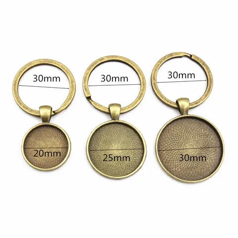 Zinc Alloy Round Keychain Base Bezel Pendant Trays Vintage Geometric Metal Cabochon Setting Jewelry Making Findings Accessory
